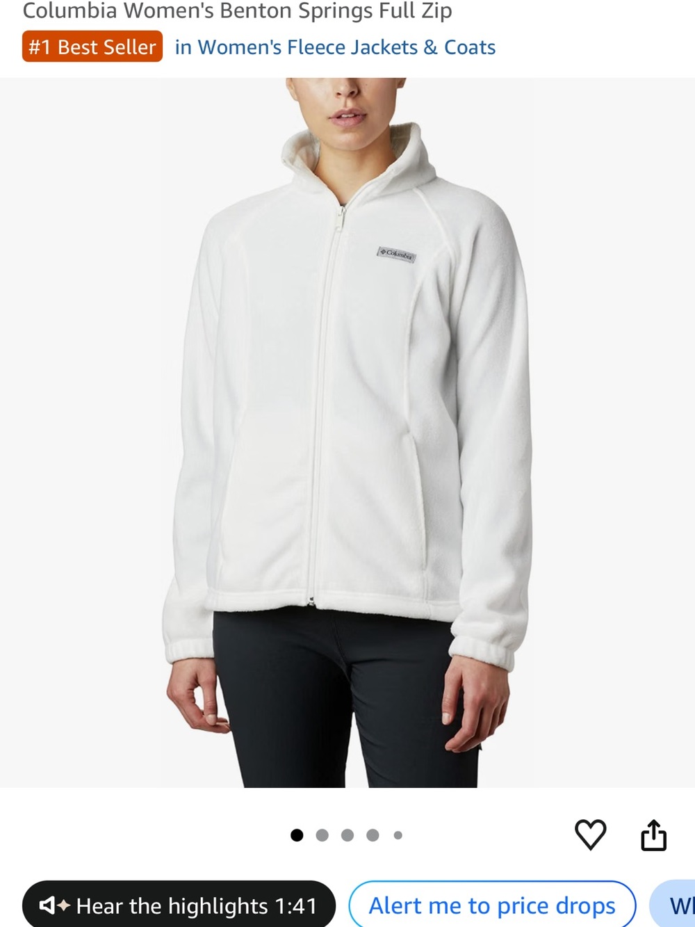 Columbia White Teddy Fleece Full-Zip Jacket